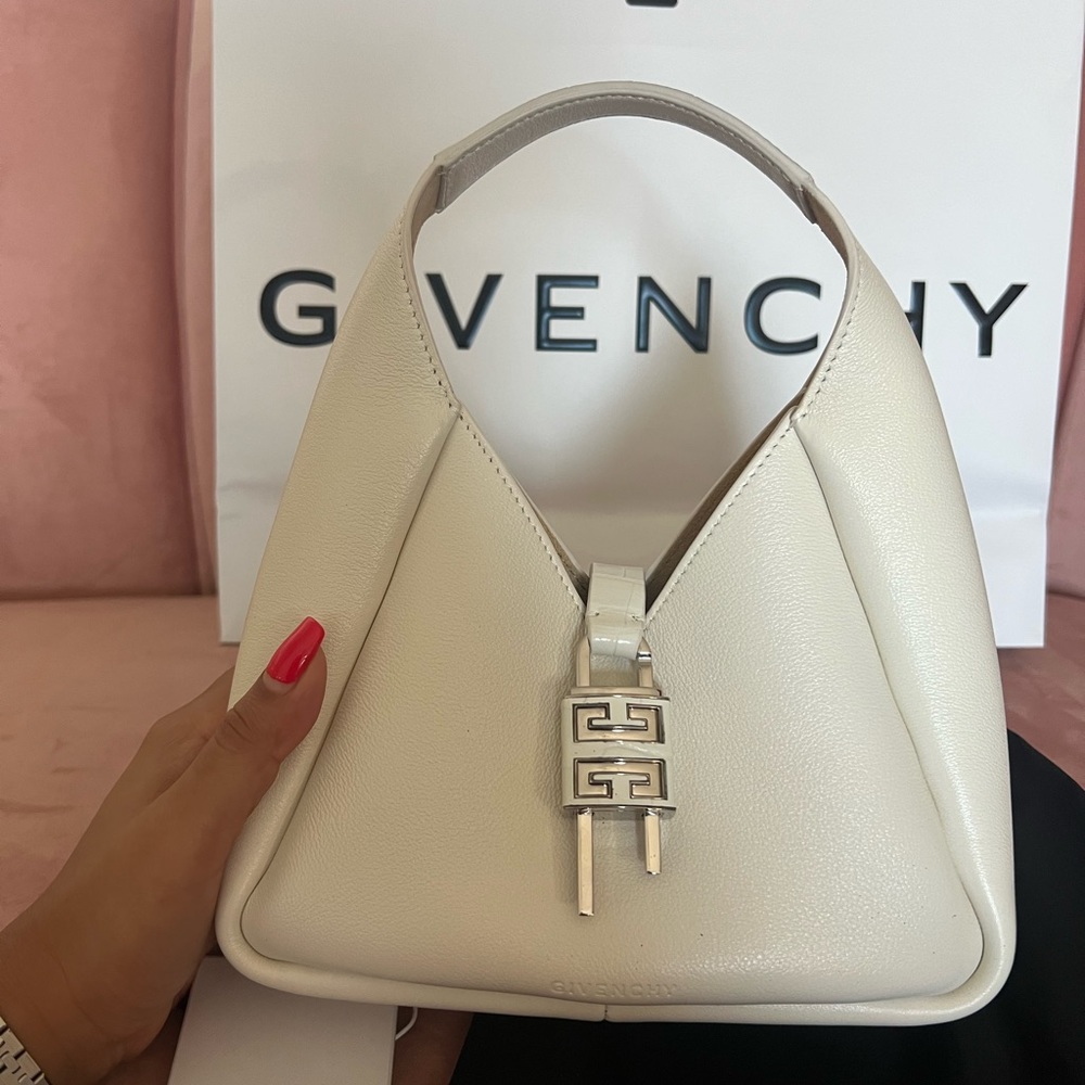 Givenchy mini G-hobo in grained leather ivory silver hardware